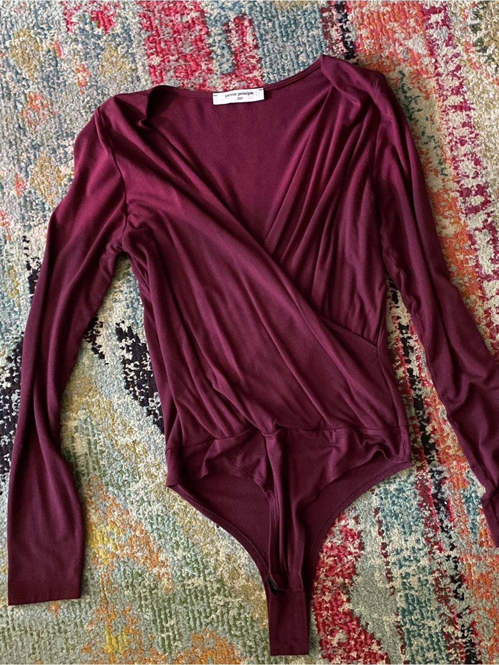 Wrap-Front Long Sleeve Bodysuit in Wine